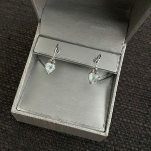 Genuine Aquamarine & Diamond lever back earrings in 10k white gold